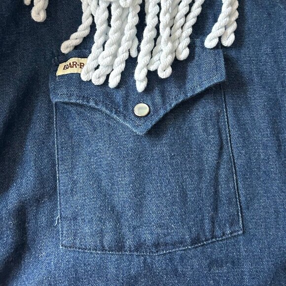 70s vintage fringe denim shirt pointed collar Bar B Western Wear snap button. - Picture 10 of 11